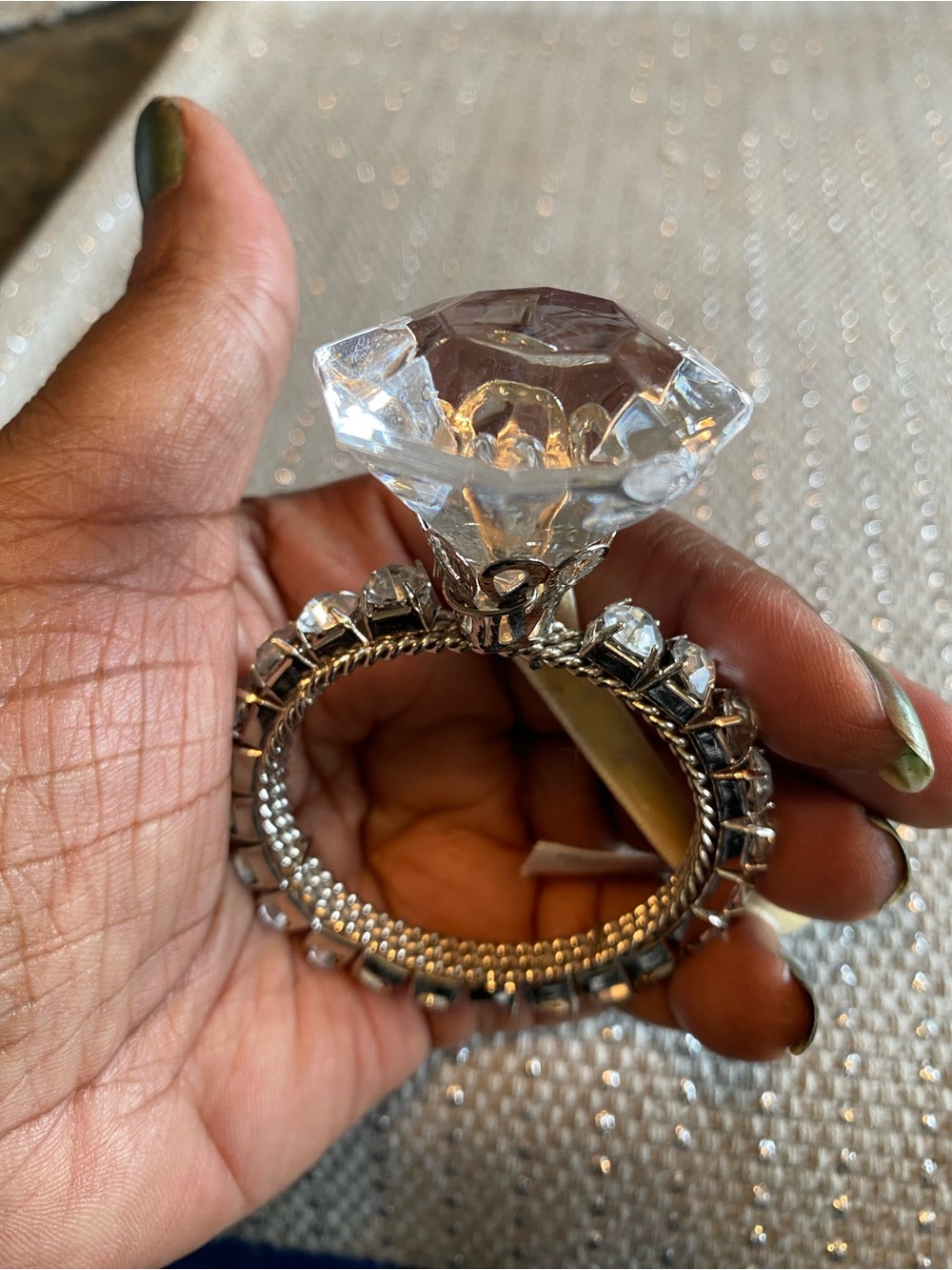 Pier 1 Clear Crystal Statement Ring with Silver-Tone Band